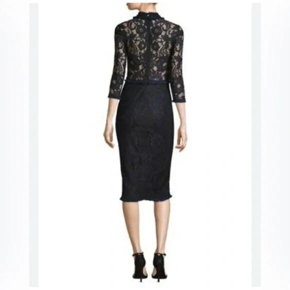 Alexis Fiorenza Midi Lace Dress 3/4 Sleeve Black Ruffled Sheath Cut Out XS - Picture 5 of 11